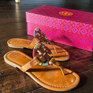 Tory Burch Miller Sandal. Size 7.5. Vintage Vachetta /Multi color